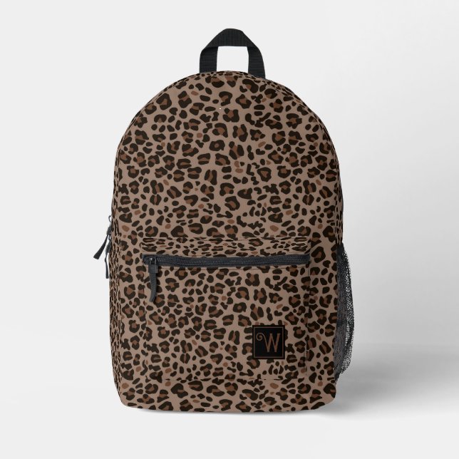 Mochila Impresa Monograma moderno de piel de leopardo animal marró (Anverso)