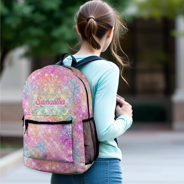 Mochila Impresa Monograma moderno de purpurina de imitación rosa c (Subido por el creador)
