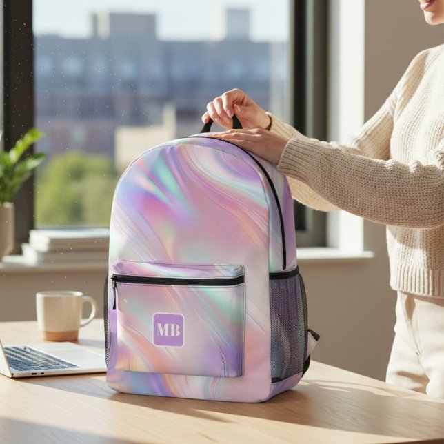 Mochila Impresa Monograma moderno de Swirl irlandés rosa azul (Subido por el creador)