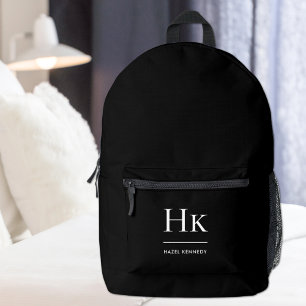 Mochila Impresa Monograma Moderno Elegante Tipográfico Negro
