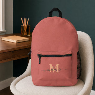 Mochila Impresa Monograma moderno en oro con nombre personalizado 