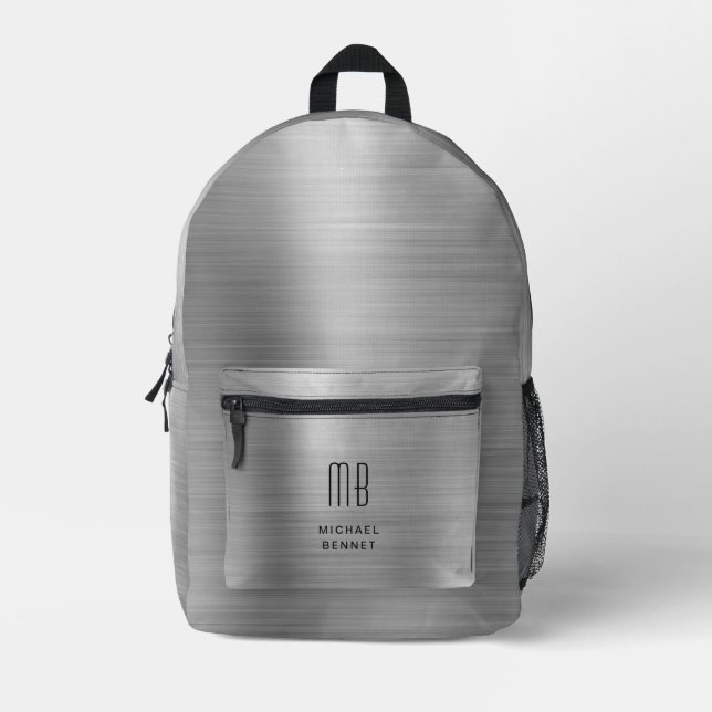 Mochila Impresa Monograma Moderno Gris (Anverso)