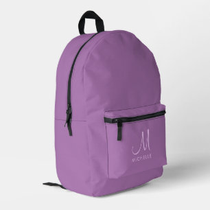Mochila Impresa Monograma moderno manuscrito Nombre Lavender Púrpu