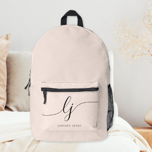 Mochila Impresa Monograma moderno minimal rosa rubor iniciales en 