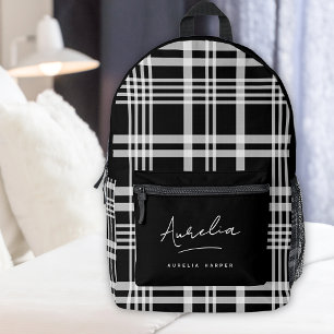 Mochila Impresa Monograma Moderno Minimalista Cuadro Negro Script