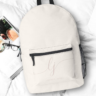 Mochila Impresa Monograma Moderno Mínimo Marfil Guión Rosado Inici