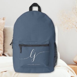 Mochila Impresa Monograma Moderno Mínimo Navy Blue White Initials