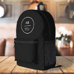 Mochila Impresa Monograma moderno Mínimo Simple Negro<br><div class="desc">Un diseño sencillo y elegante con una tipografía moderna en blanco y negro monocromo. El texto,  incluido su monograma,  puede ser fácilmente personalizado para hacer un diseño tan único como usted. El diseño a la moda perfecto para uso personal o de negocios.</div>
