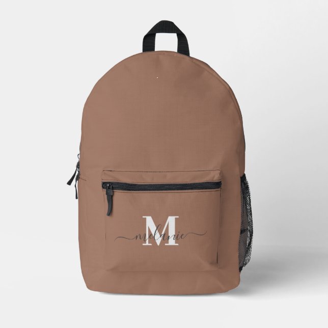 Mochila Impresa Monograma moderno Mocha Mousse Personalizado (Anverso)