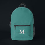 Mochila Impresa Monograma moderno Personalizado Verde azulado<br><div class="desc">Mochila impresa del nombre del monograma del Personalizado Verde azulado moderno</div>