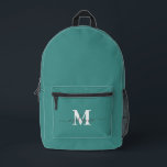 Mochila Impresa Monograma moderno Personalizado Verde azulado<br><div class="desc">Mochila impresa del nombre del monograma del Personalizado Verde azulado moderno</div>
