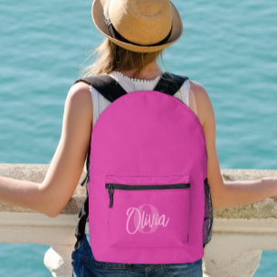 Mochila Impresa Monograma monocromo de guión moderno rosado en Pre