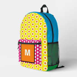 Mochila Impresa Monograma Naranja puntos de Polka azul rosado verd