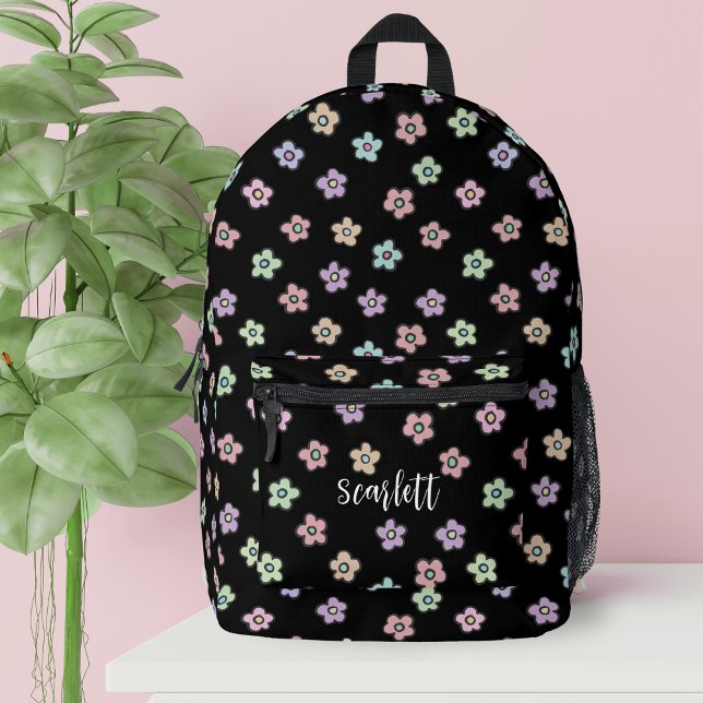 Mochila Impresa Monograma negro floral Preppy Retro Groovy (Subido por el creador)