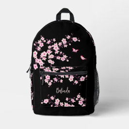 Mochila Impresa Monograma negro rosado con flores de cerezo