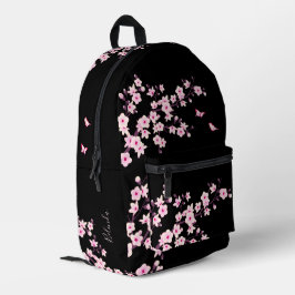 Mochila Impresa Monograma negro rosado con flores de cerezo