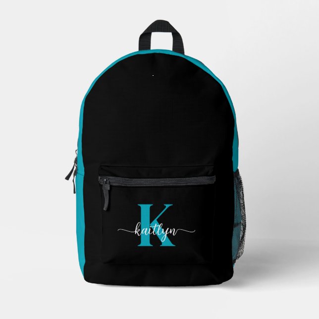 Mochila Impresa Monograma Negro Teal (Anverso)