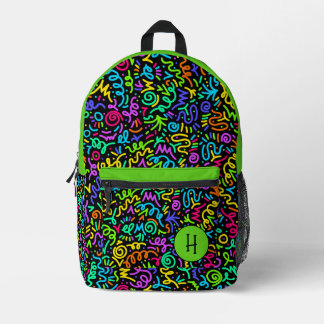 Mochila Impresa Monograma Neon Green Squiggle