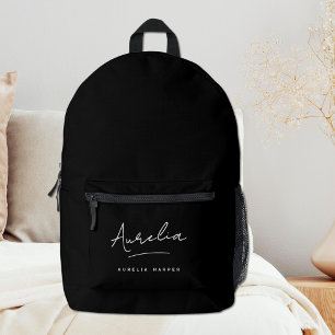 Mochila Impresa Monograma Nombre Moderno Minimalista Negro Script