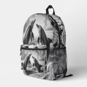 Mochila Impresa Monograma Océano delfines blancos y negros