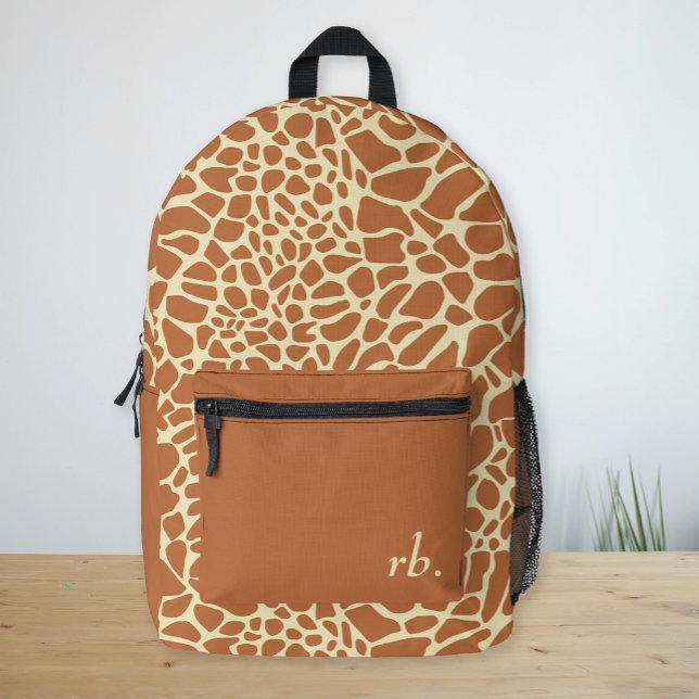 Mochila Impresa Monograma Patrón de piel de jirafa animal (Monogram Animal Giraffe Skin Pattern Printed Backpack)