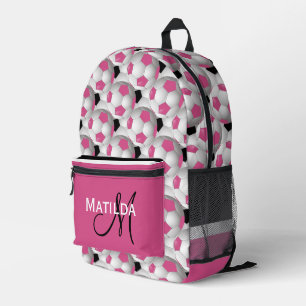 Mochila Impresa Monograma Patrón negro rosado de bola de fútbol