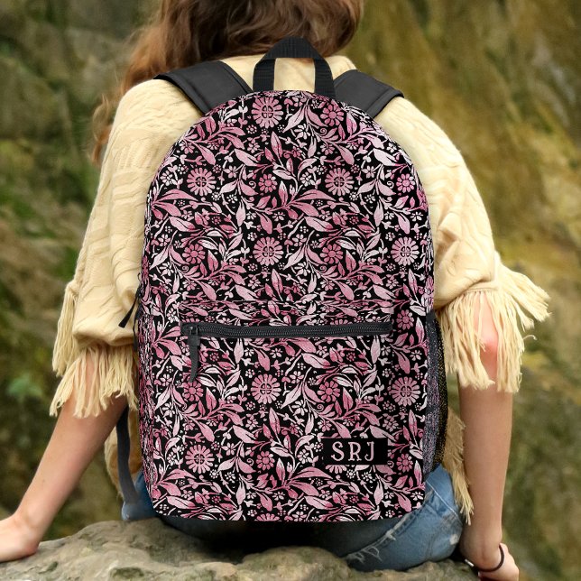 Mochila Impresa Monograma Personalizado de patrón de flores rosada (Subido por el creador)