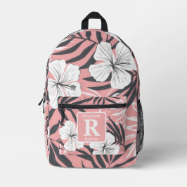 Mochila Impresa Monograma personalizado del hibisco rosa tropical