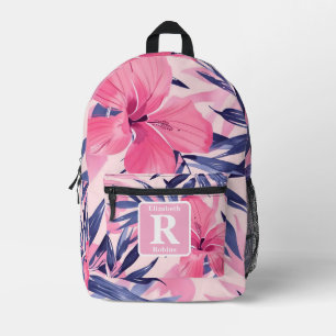 Mochila Impresa Monograma personalizado del hibisco rosa tropical