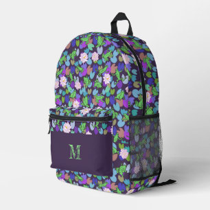 Mochila Impresa Monograma personalizado del patrón de ranas morada
