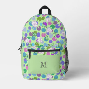 Mochila Impresa Monograma personalizado del patrón de ranas verdes