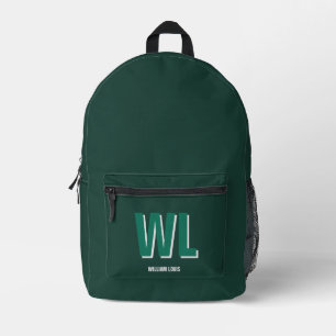 Mochila Impresa Monograma personalizado esmeralda minimalista
