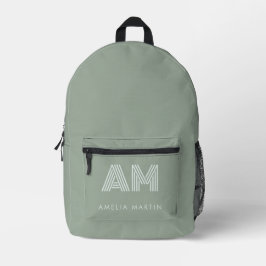 Mochila Impresa Monograma personalizado verde minimalista de match