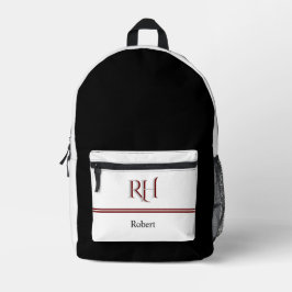 Mochila Impresa Monograma personalizado y nombre rojo gris blanco