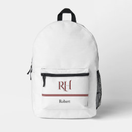 Mochila Impresa Monograma personalizado y nombre rojo gris blanco