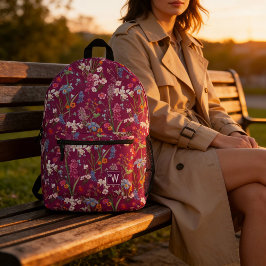 Mochila Impresa Monograma púrpura de patrón floral colorido modern