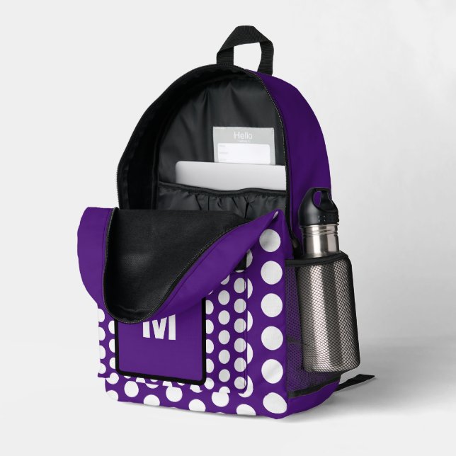 Mochila Impresa Monograma Púrpura Púrpura de Polka Blanco (Esquina trasera derecha (abierta))