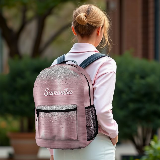 Mochila Impresa Monograma purpurina de imitación plateado con rosa (Subido por el creador)