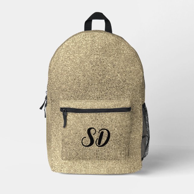 Mochila Impresa Monograma Purpurina de oro cepillado de moda (Anverso)