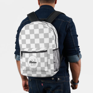 Mochila Impresa Monograma retro geométrico en blanco y gris contro
