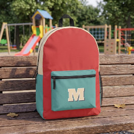 Mochila Impresa Monograma retro naranja y azul