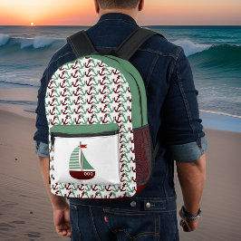 Mochila Impresa Monograma retro rojo oscuro y salchichas