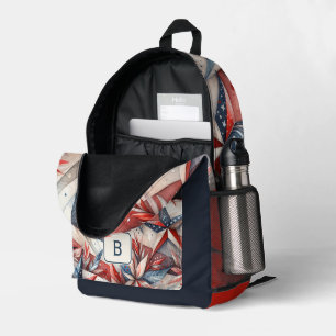 Mochila Impresa Monograma rojo blanco y azul