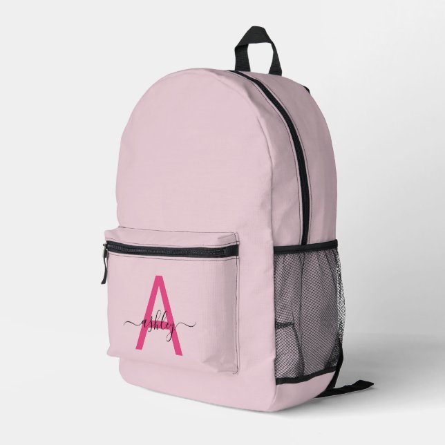 Mochila Impresa Monograma rosa caliente de vuelta a la escuela (Esquina derecha trasera )