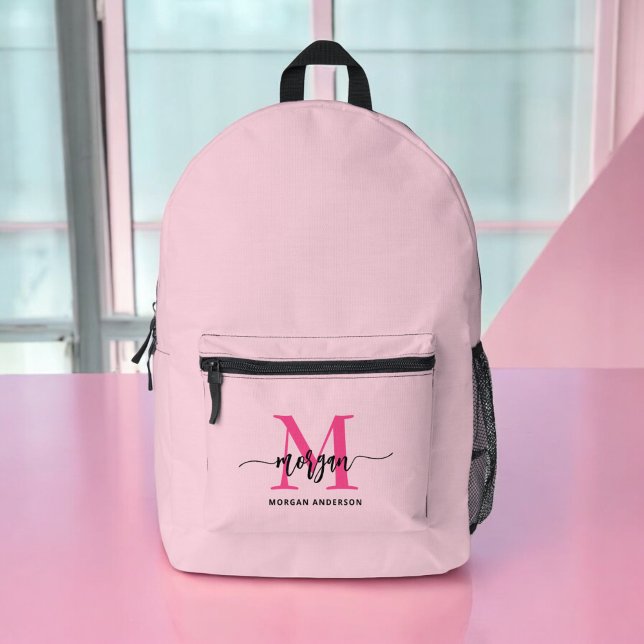 Mochila Impresa Monograma rosa caliente de vuelta a la escuela (Subido por el creador)