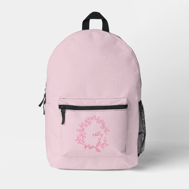 Mochila Impresa Monograma rosa caliente de vuelta a la escuela (Anverso)