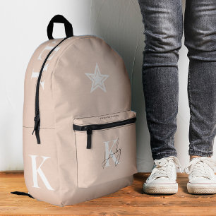 Mochila Impresa Monograma Rosa Melocotón Femenino Estrellas Elegan