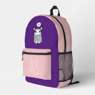 Mochila Impresa Monograma rosa púrpura lindo monstruo minimalista