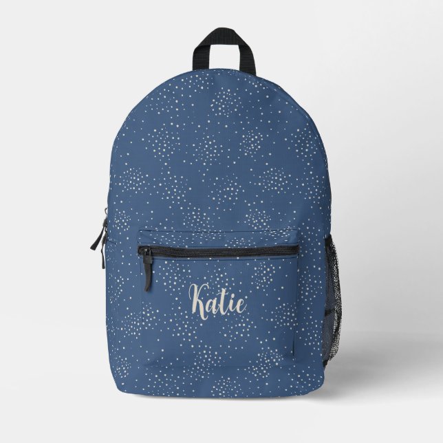 Mochila Impresa Monograma simple azul y blanco Monograma Nombre (Anverso)