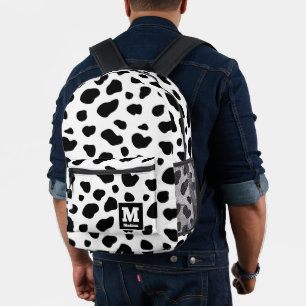 Mochila Impresa Monograma simple de impresión en vaca blanca y neg